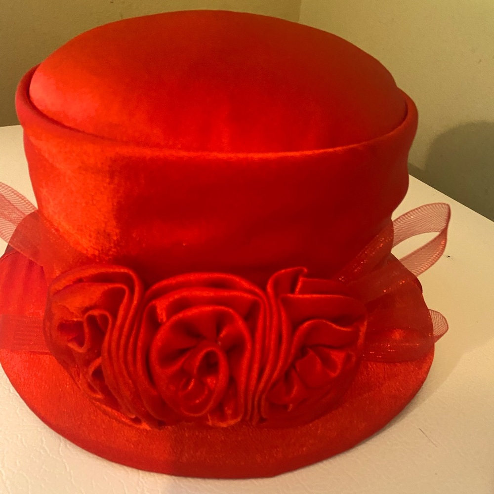 Beautiful Red Satin Church Dress Hat